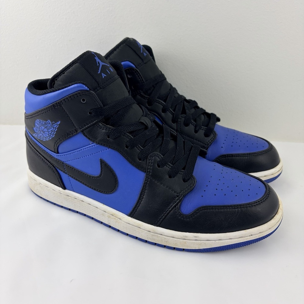 Air Jordan 1 Mid Black Royal Blue DQ8426-042 Men's Size 10 Leather Sneakers